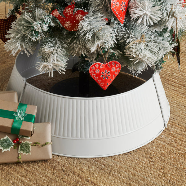 Ribbed Metal Tree Collar White 7.5x24x24