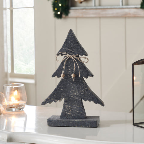 Three-Tiered Pine Distressed Dark Grey Wooden Tree Large 11x7x2.5