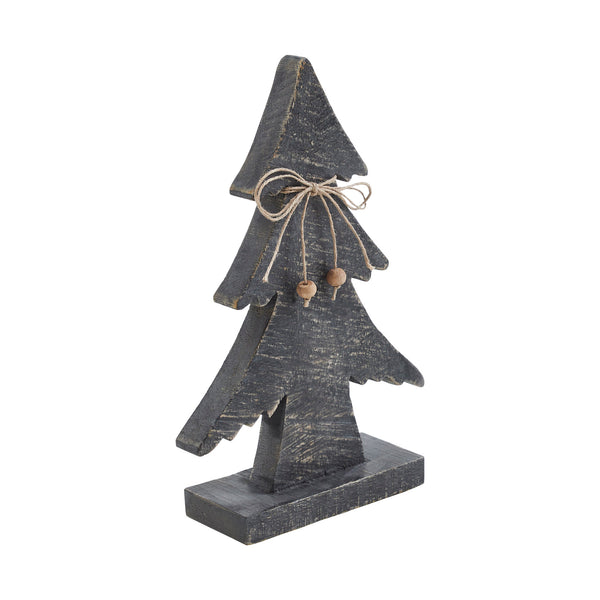 Three-Tiered Pine Distressed Dark Grey Wooden Tree Large 11x7x2.5
