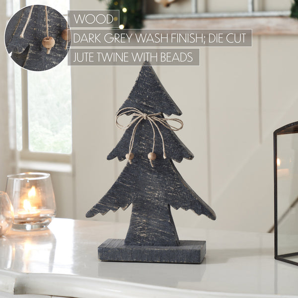 Three-Tiered Pine Distressed Dark Grey Wooden Tree Large 11x7x2.5