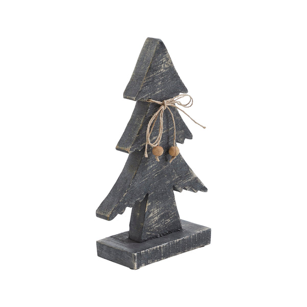 Three-Tiered Pine Distressed Dark Grey Wooden Tree Small 9.25x5.75x2.5