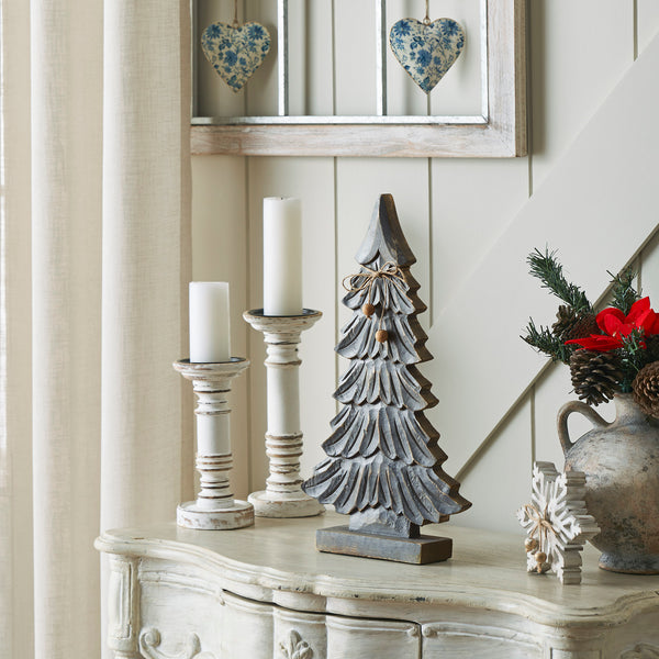 Six-Tiered Pine Distressed Dark Grey Wooden Tree 16.5x9.25x2.5