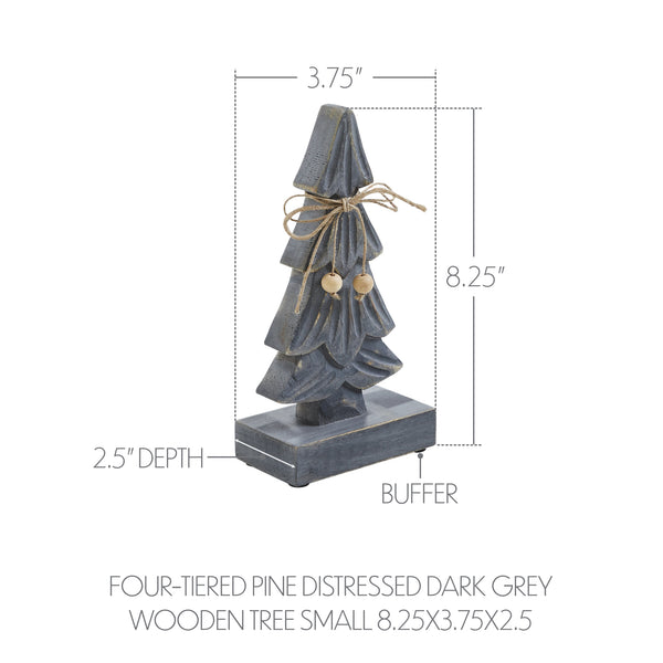 Four-Tiered Pine Distressed Dark Grey Wooden Tree Small 8.25x3.75x2.5