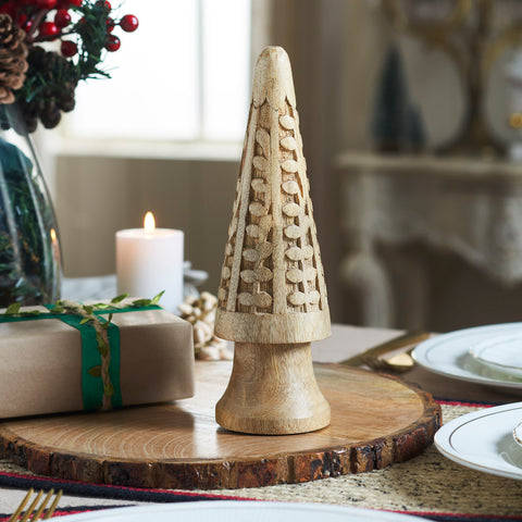 Natural Wooden Carved Cone Tree Large 9.25x3x3