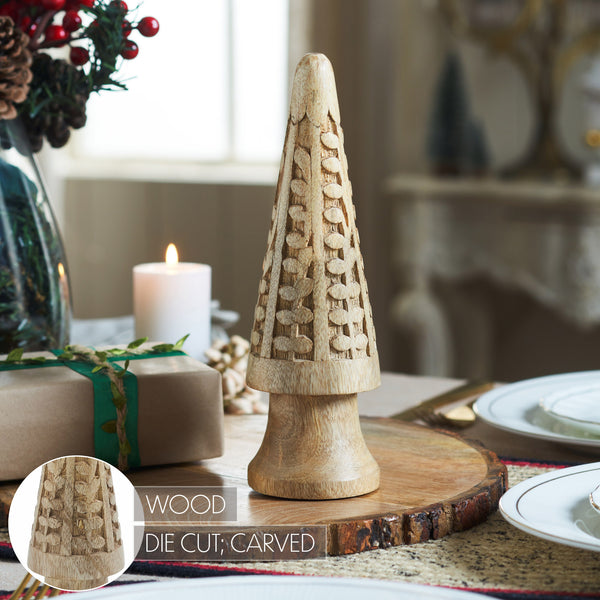 Natural Wooden Carved Cone Tree Large 9.25x3x3