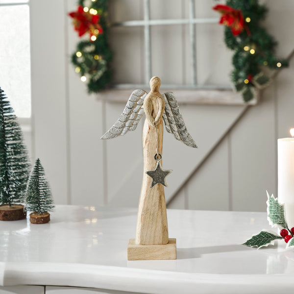Heavenly Wings Natural Wooden Angel Small 9.25x5.25x2