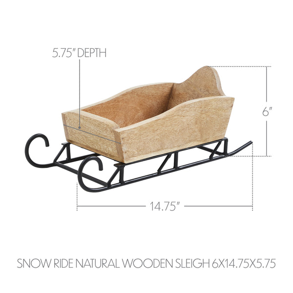 Snow Ride Natural Wooden Sleigh 6x14.75x5.75