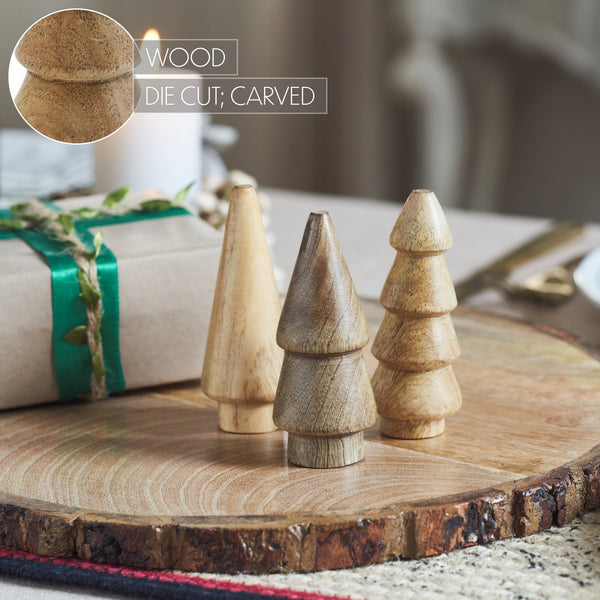 Conical Natural Wooden Tree Set of 3 - 3.25x1.25x1.25