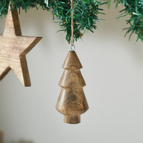 Natural Three-Tiered Hand Turned Wooden Tree 4.5x2x2 Set of 6