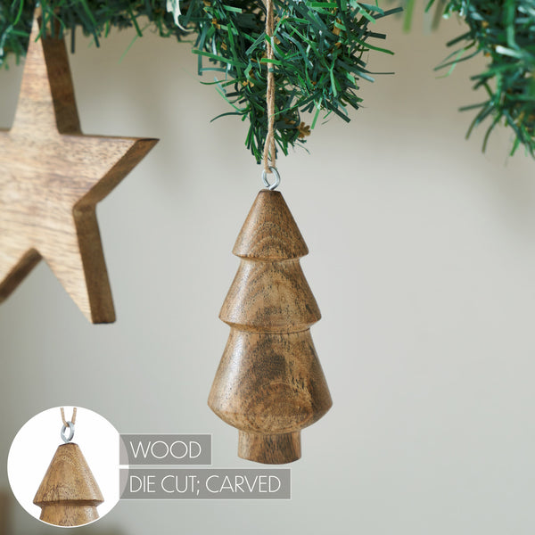 Natural Three-Tiered Hand Turned Wooden Tree 4.5x2x2 Set of 6