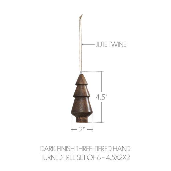 Dark Finish Three-Tiered Hand Turned Tree 4.5x2x2 Set of 6