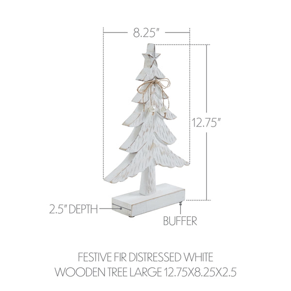 Festive Fir Distressed White Wooden Tree Large 12.75x8.25x2.5