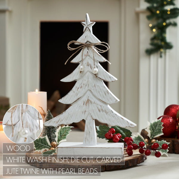 Festive Fir Distressed White Wooden Tree Large 12.75x8.25x2.5