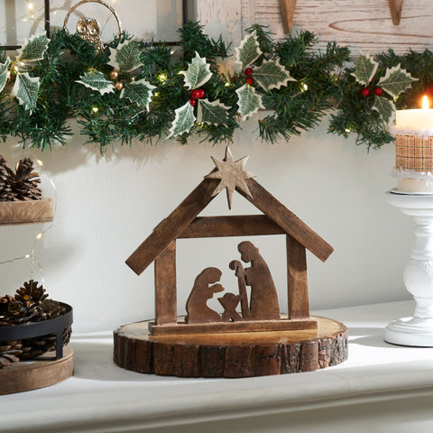 A Savior is Born Dark Wooden Nativity Scene 8.5x10x1.5