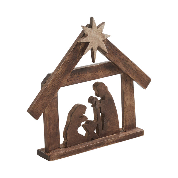 A Savior is Born Dark Wooden Nativity Scene 8.5x10x1.5