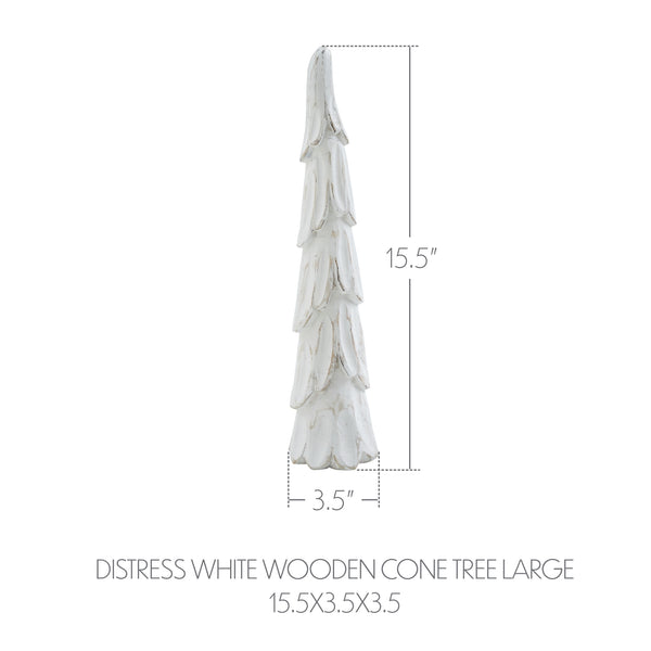 Distress White Wooden Cone Tree Large 15.5x3.5x3.5
