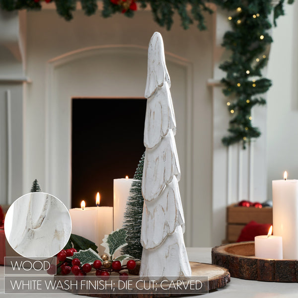 Distress White Wooden Cone Tree Large 15.5x3.5x3.5