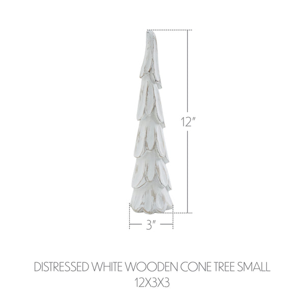 Distressed White Wooden Cone Tree Small 12x3x3