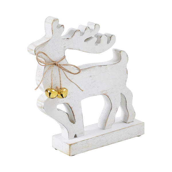 Winter Walk Distressed White Wooden Reindeer Large 10x9x2.5