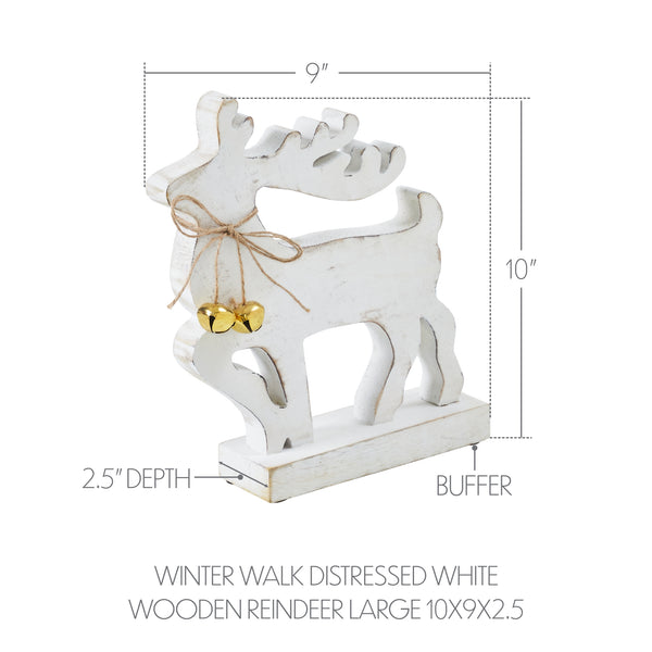 Winter Walk Distressed White Wooden Reindeer Large 10x9x2.5