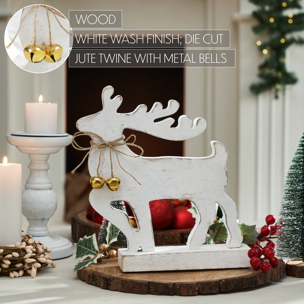 Winter Walk Distressed White Wooden Reindeer Large 10x9x2.5