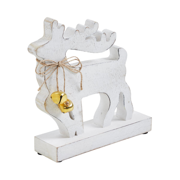 Winter Walk Distressed White Wooden Reindeer Small 8x7x2.5
