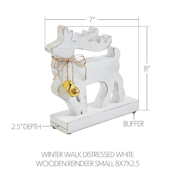 Winter Walk Distressed White Wooden Reindeer Small 8x7x2.5
