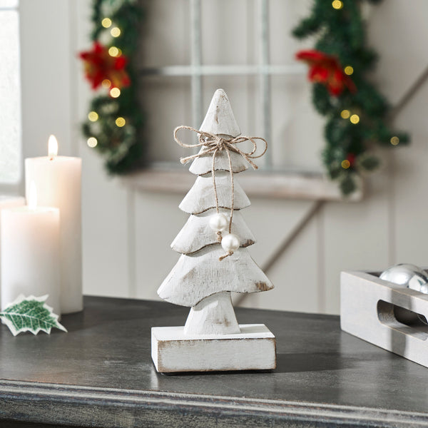 Pretty in Pearl Distressed White Wooden Tree Small 8x3.5x2.5