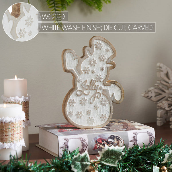 White Washed Jolly Natural Wooden Snowman 8x6x1