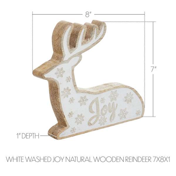 White Washed Joy Natural Wooden Reindeer 7x8x1
