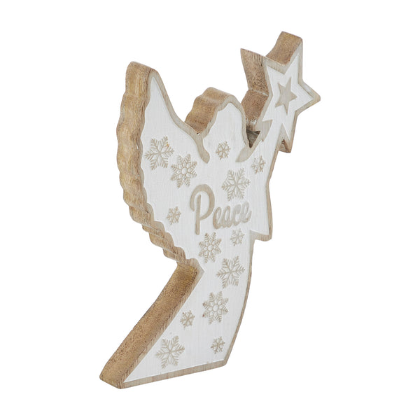White Washed Peace Natural Wooden Angel 8x5.25x1