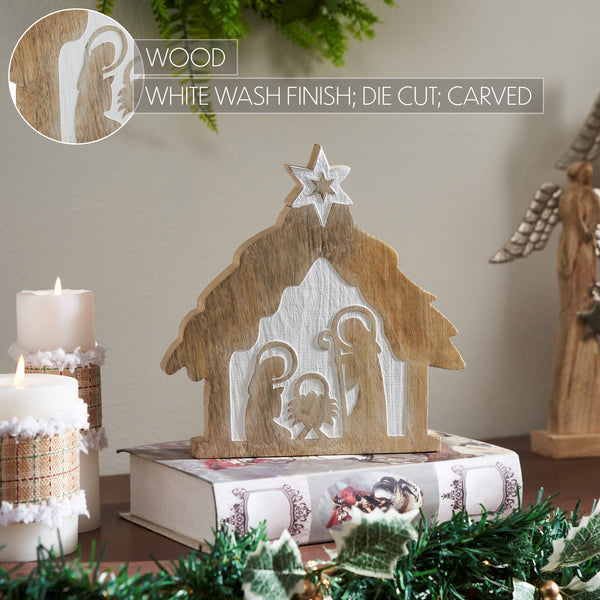 Star of Bethlehem Natural Wooden Nativity Scene 8x8x1