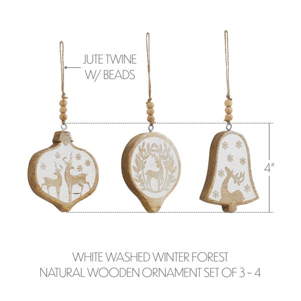 White Washed Winter Forest Natural Wooden Ornament Set of 3 - 4 inch
