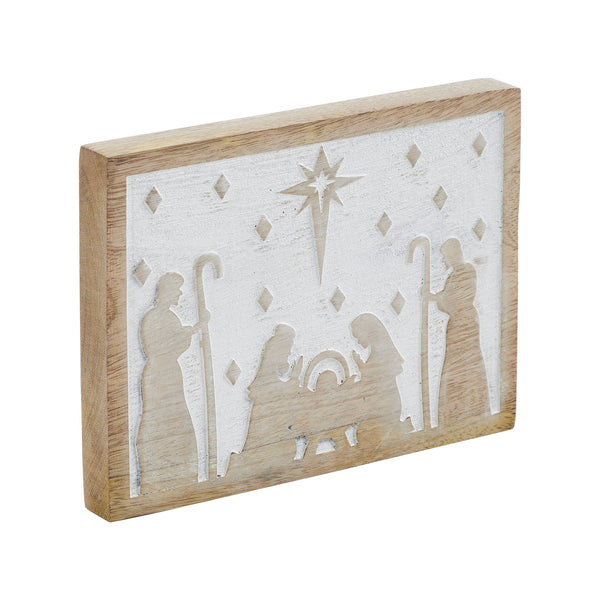 White Washed In A Manger Natural Wooden Sign 6x8x1