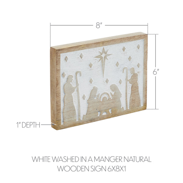 White Washed In A Manger Natural Wooden Sign 6x8x1
