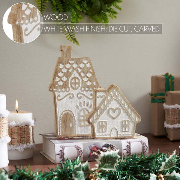White Washed Gingerbread Drive Natural Wooden Houses Set of 2 - 5x5x1/8x5x1