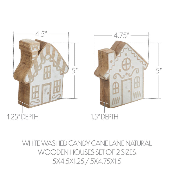 White Washed Candy Cane Lane Natural Wooden Houses Set of 2 - 5x4.5x1.25/5x4.75x1.5