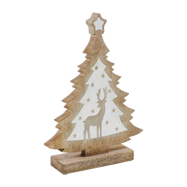 White Washed Winter Frolic Natural Wooden Tree 12x9x2.5
