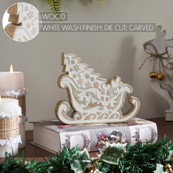 White Washed Santa on Duty Natural Wooden Sleigh 7x6x1