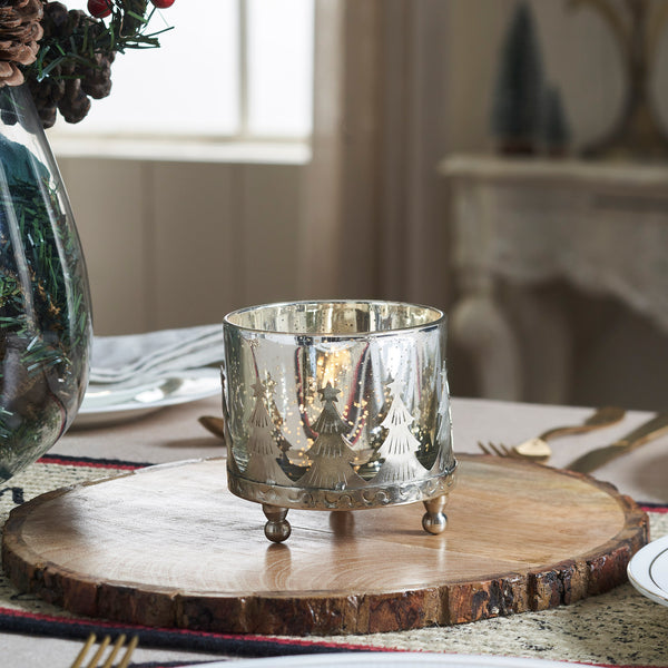 Silver Christmas Mercury Glass Candle Holder 4x4x4