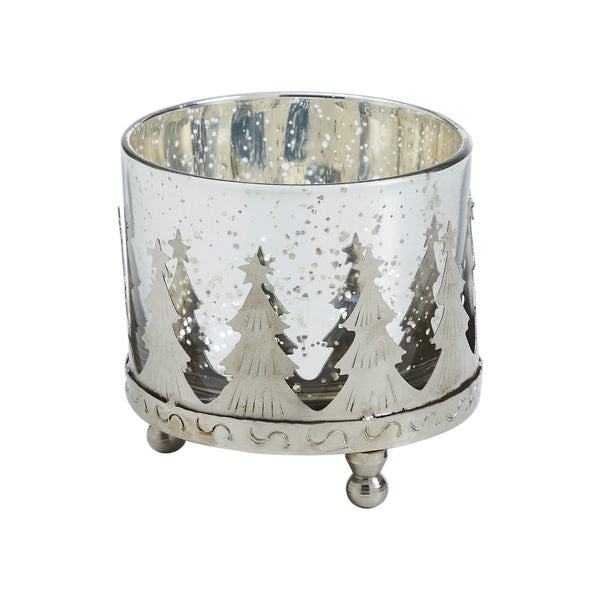 Silver Christmas Mercury Glass Candle Holder 4x4x4