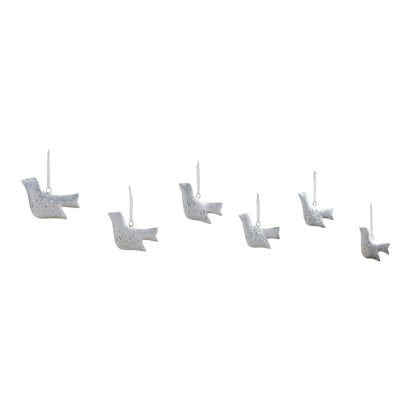 Brushed Metal Bird Ornament Set of 6 - 3.5 inch