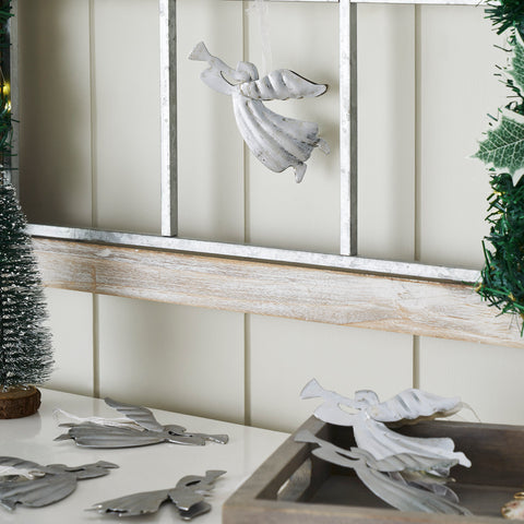 Brushed Metal Angel Ornament Set of 6 - 2.75x4.75x0.25