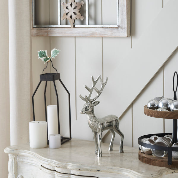 Shiny Silver Reindeer Figurine 12x8x2.75