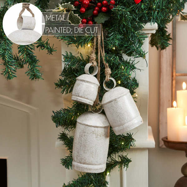 White Washed Gold Glitter Metal Bell Set of 3 - 4.5/5.75/7.5 inch