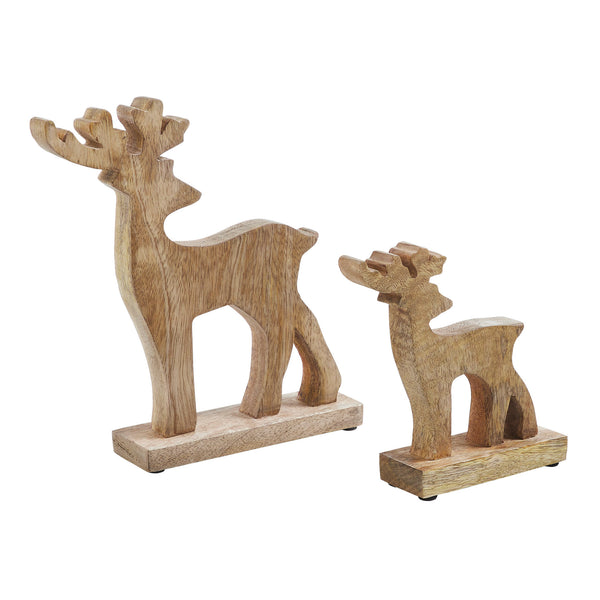 Red Plaid Wooden Reindeer Set of 2 - 6x6x2/9.5x9x2