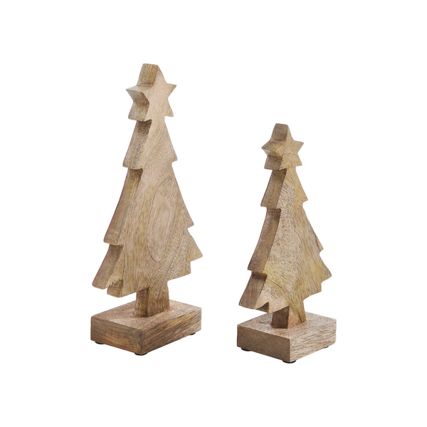 Red Plaid Natural Wooden Tree Set of 2 - 8x4.5x2.25/9.75x5.5x2.25