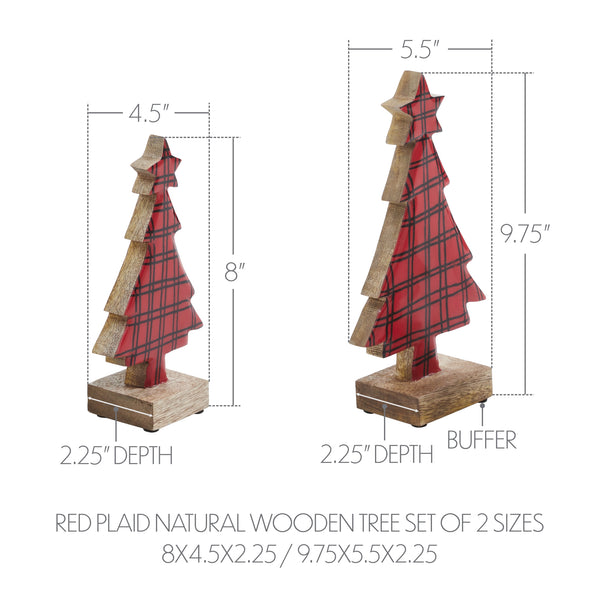 Red Plaid Natural Wooden Tree Set of 2 - 8x4.5x2.25/9.75x5.5x2.25