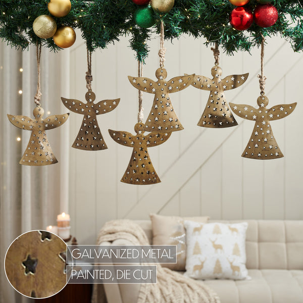 Antique Gold Metal Angel Ornament Set of 6 - 6.5 inch
