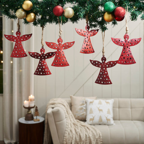 Antique Red Metal Angel Ornament Set of 6 - 6.5 inch